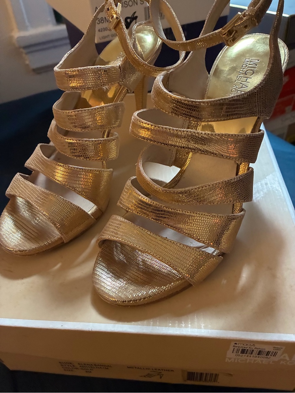 Michael Kors Metallic Gold Multi-Strap High Heel Sandals